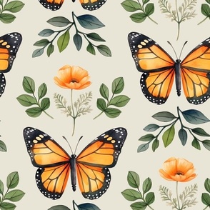 XL Monarch Butterfly + Poppy Floral (cream) 