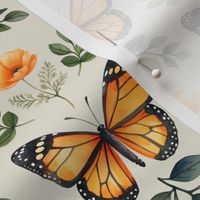 Monarch Butterfly + Poppy Floral (cream)