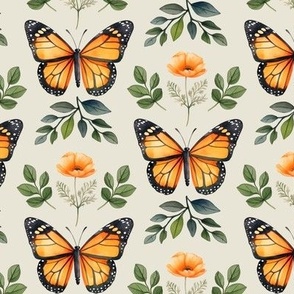 Monarch Butterfly + Poppy Floral (cream)