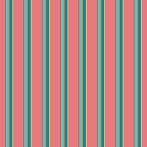 Colorful Balanced Vertical Stripes // Aqua Blue and Turquoise with Warm Color Accents on Coral Pink