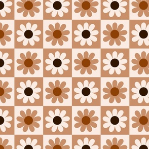 Checkered board with flowers - Brown monochrome