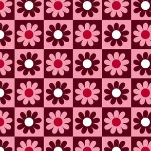 Checkered board with flowers - Pink monochrome