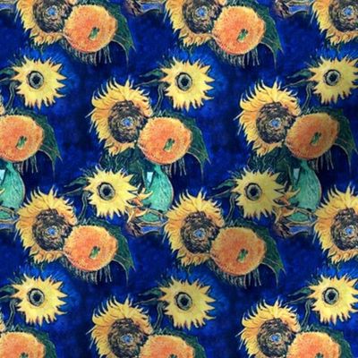 Van Gogh's Sunflowers on Royal Blue 