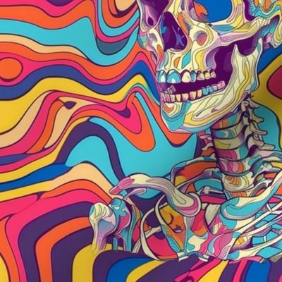 groovy psychedelic pop art skeleton