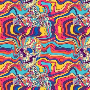 groovy psychedelic pop art skeleton