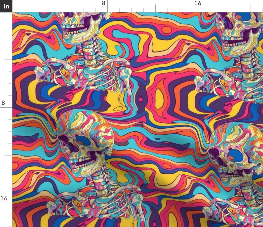 groovy psychedelic pop art skeleton