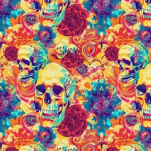psychedelic trippy day glow floral skull