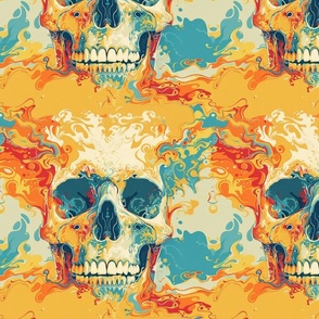 pop art psychedelic skulls on fire