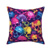 pop art gothic skulls in pink purple and blue gold