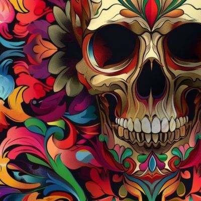 groovy floral skull pop art
