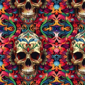 groovy floral skull pop art