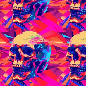pop art gothic skull in groovy pink red and orange