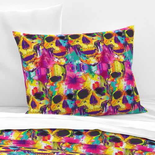 pink yellow and teal purple tie dye pop art skulls