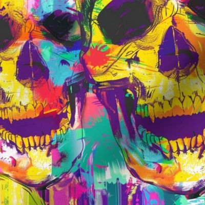 pink yellow and teal purple tie dye pop art skulls