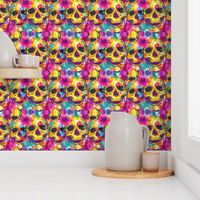 pink yellow and teal purple tie dye pop art skulls