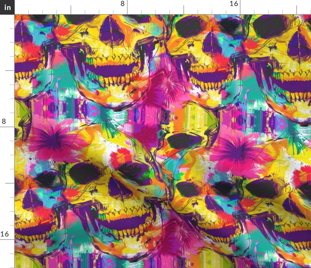 pink yellow and teal purple tie dye pop art skulls