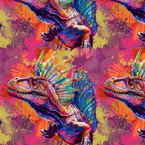 pop splatter art tie dye groovy spinosaurus dinosaur