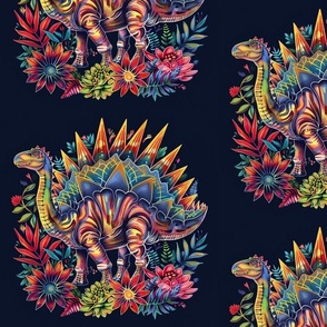Neon Stegosaurus in the pop art primeval dinosaur jungle