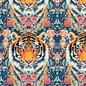 tiger in the floral damask jungle
