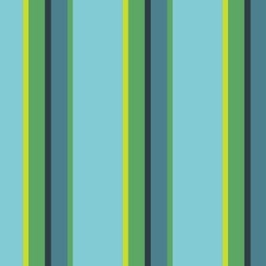Colorful Balanced Vertical Stripes // Blue and Turquoise with Warm Color Accents on Coral Pink