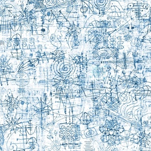 modern abstract 2 toile sketch shapes symbols  brush stroke map light blue and white