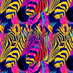 neon psychedelic herd of zebra