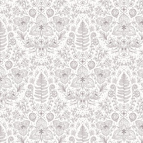 Wildwood flora.  Forest biome. Botanical damask  - Off white - Neutral - Medium scale