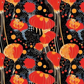 orange red and black white geometric balloon abstract