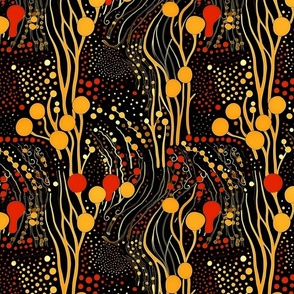 geometric abstract circles and polka dots in gold red and black