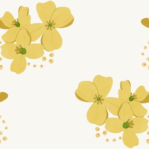 Mustard Seed Flowers - yellow, vintage pattern