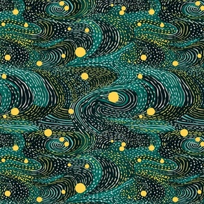 art nouveau space ocean waves