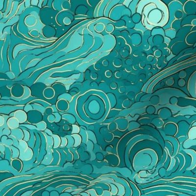 art nouveau abstract teal ocean waves 