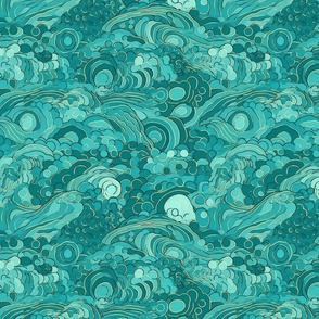 art nouveau abstract teal ocean waves 