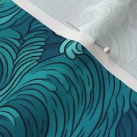 japanese ocean waves in art nouveau teal