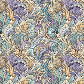 purple blue art nouveau japanese feathers