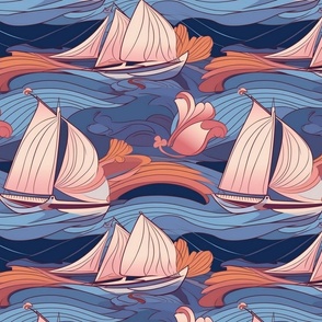 art nouveau pastel sailboat ocean