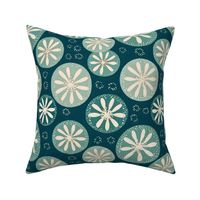 geometric sand dollars in white and teal green