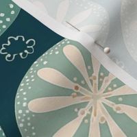 geometric sand dollars in white and teal green