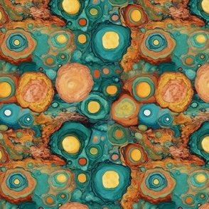 teal green and yellow orange starry night geode
