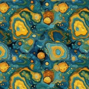 starry night version of a teal green and yellow geode