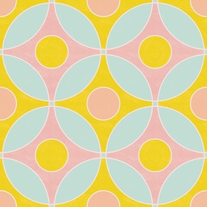 Peach Fuzz and Lime Geometric flowers with texture big