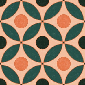 Peach Fuzz and Green Geometric flowers with texture big