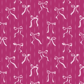 (M) Coquette pink bows on deep pink background with curved stripes