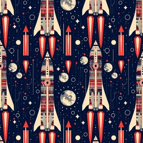 Retro Rockets Red White and Blue Mid Century Modern Space and Time Adventure