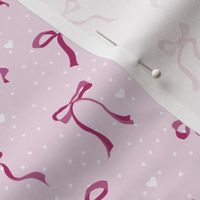 (S) Coquette fuchsia bows on pink background with dots and hearts