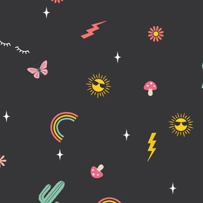 Midnight Magic -Trendy Doodle Retro  Icons 