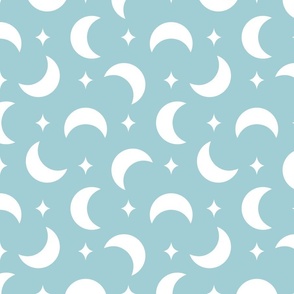 Crescent Moon And Stars Light Blue, Large Scale