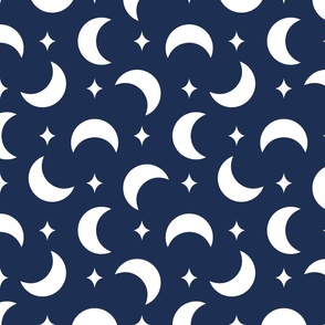 Crescent Moon And Stars Navy Blue, Large Scale