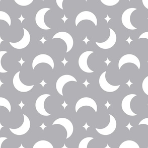 Crescent Moon And Stars Grey, Large Scale