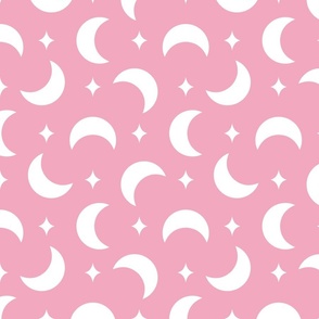 Crescent Moon And Stars Pink, Large Scale